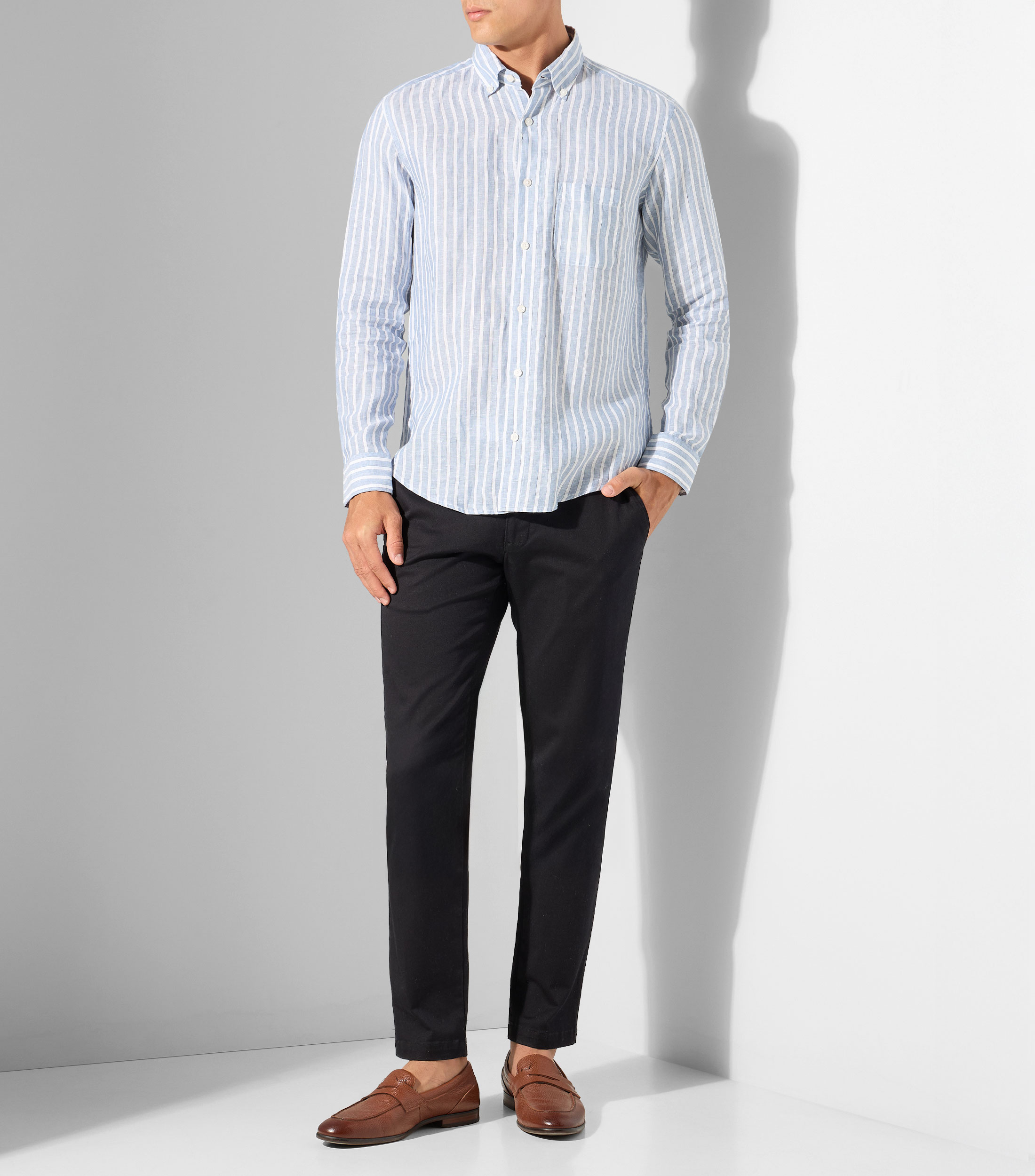 Camisa a rayas manga larga Hombre